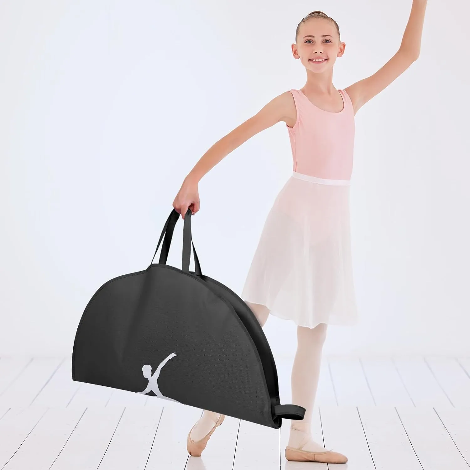 KEEGH Girls Tutu Garment Bag 35 Inch Ballet Tutu Bag, Foldable Dance Costume Garment Bag for Hanging Clothes, Pancake Dance Bag for Dancers with Handle Strap for Travel or Storage, Black