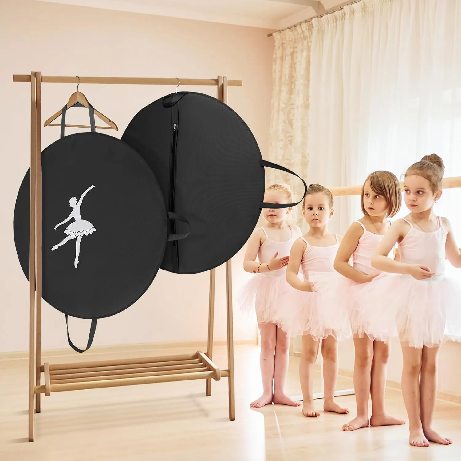 KEEGH Girls Tutu Garment Bag 35 Inch Ballet Tutu Bag, Foldable Dance Costume Garment Bag for Hanging Clothes, Pancake Dance Bag for Dancers with Handle Strap for Travel or Storage, Black