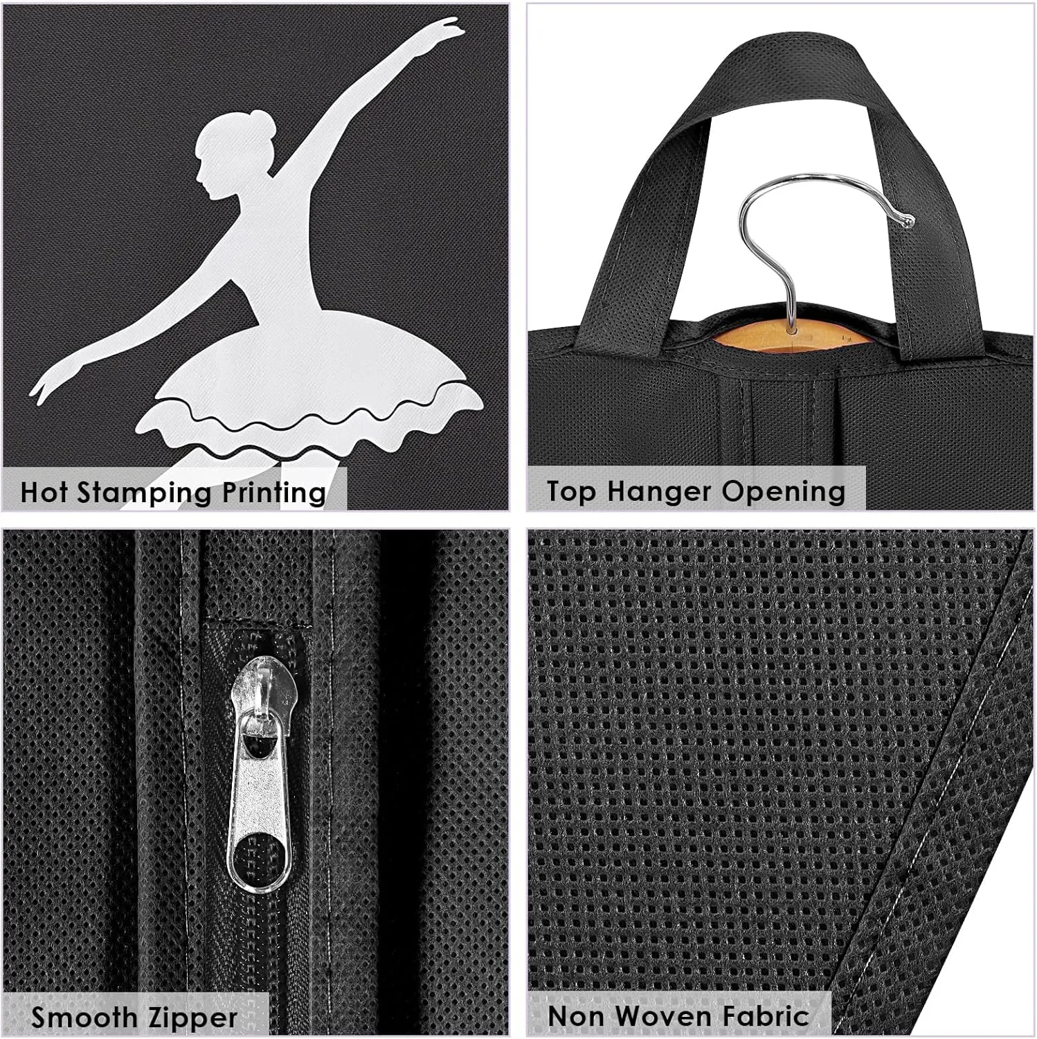 KEEGH Girls Tutu Garment Bag 35 Inch Ballet Tutu Bag, Foldable Dance Costume Garment Bag for Hanging Clothes, Pancake Dance Bag for Dancers with Handle Strap for Travel or Storage, Black