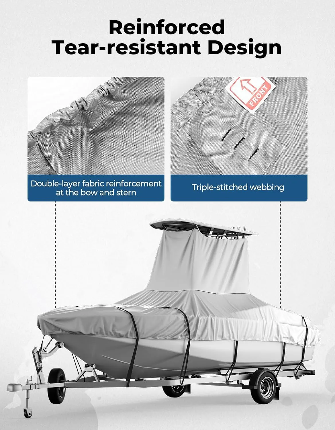 KEMIMOTO Heavy Duty 600D Oxford T-Top Boat Cover with PU Coating, Waterproof & Tear-Resistant for Center Console Boats, Fits 26-28 ft Length, Beam Width up to 116"