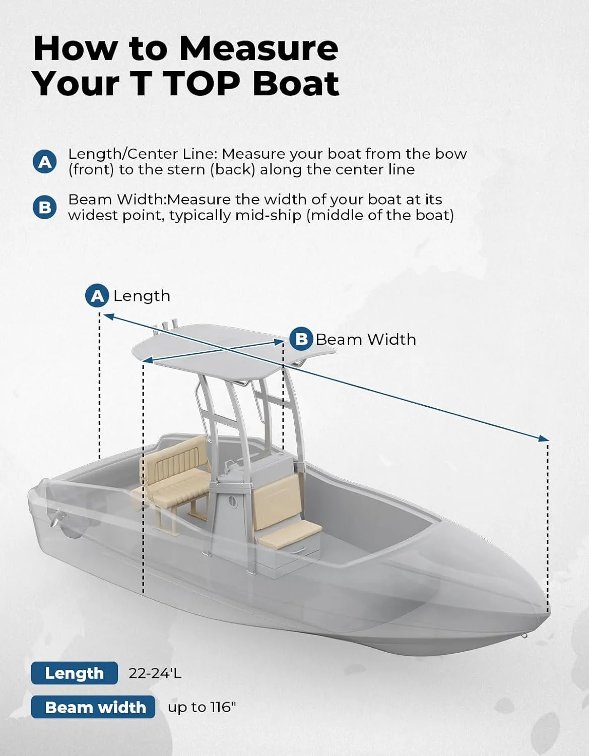 KEMIMOTO Heavy Duty 600D Oxford T-Top Boat Cover with PU Coating, Waterproof & Tear-Resistant for Center Console Boats, Fits 26-28 ft Length, Beam Width up to 116"