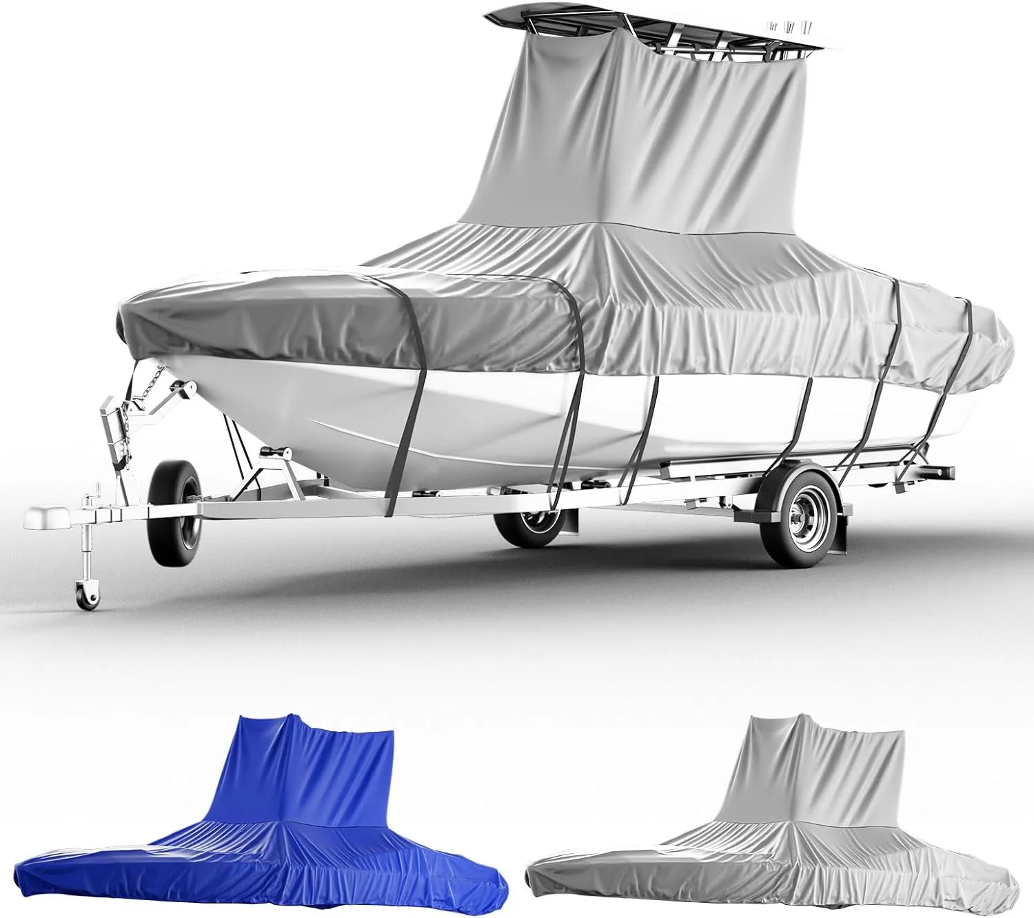 KEMIMOTO Heavy Duty 600D Oxford T-Top Boat Cover with PU Coating, Waterproof & Tear-Resistant for Center Console Boats, Fits 26-28 ft Length, Beam Width up to 116"