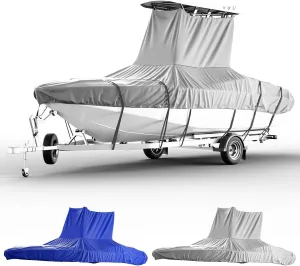 KEMIMOTO Heavy Duty 600D Oxford T-Top Boat Cover with PU Coating, Waterproof & Tear-Resistant for Center Console Boats, Fits 26-28 ft Length, Beam Width up to 116"