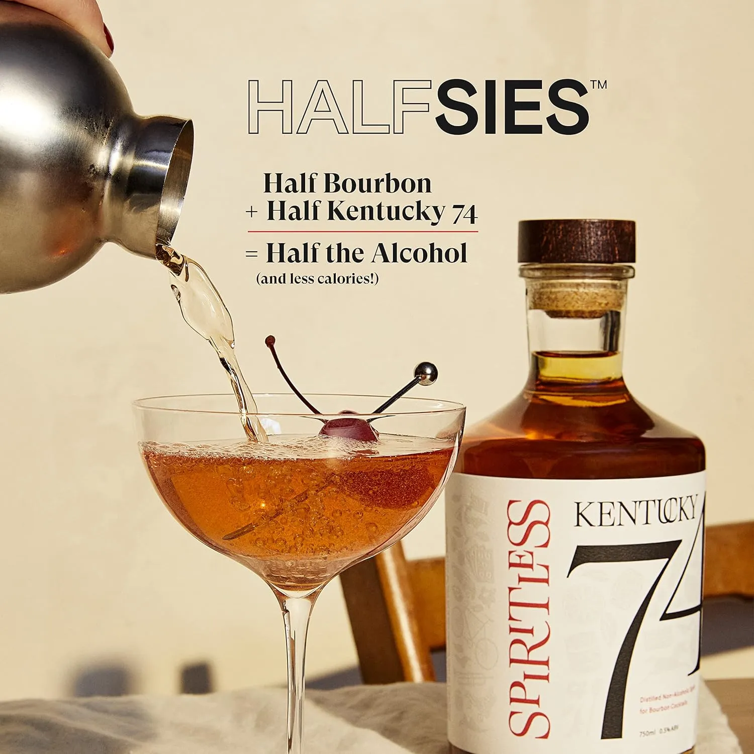 Kentucky 74 Non-Alcoholic Bourbon Whiskey, Award-Winning Alcohol-Free Spirit for Cocktails, 375ml Bottle