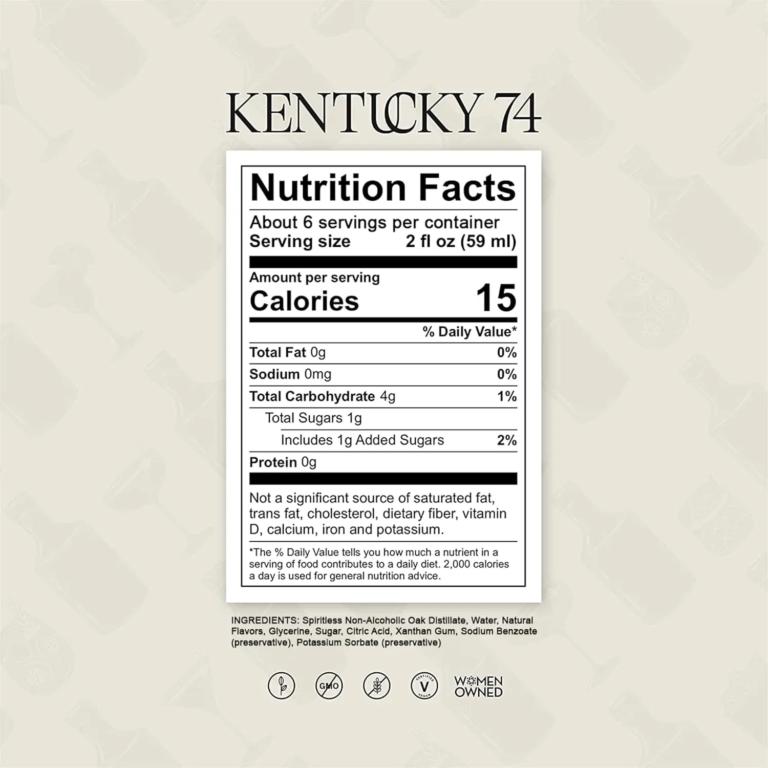 Kentucky 74 Non-Alcoholic Bourbon Whiskey, Award-Winning Alcohol-Free Spirit for Cocktails, 375ml Bottle