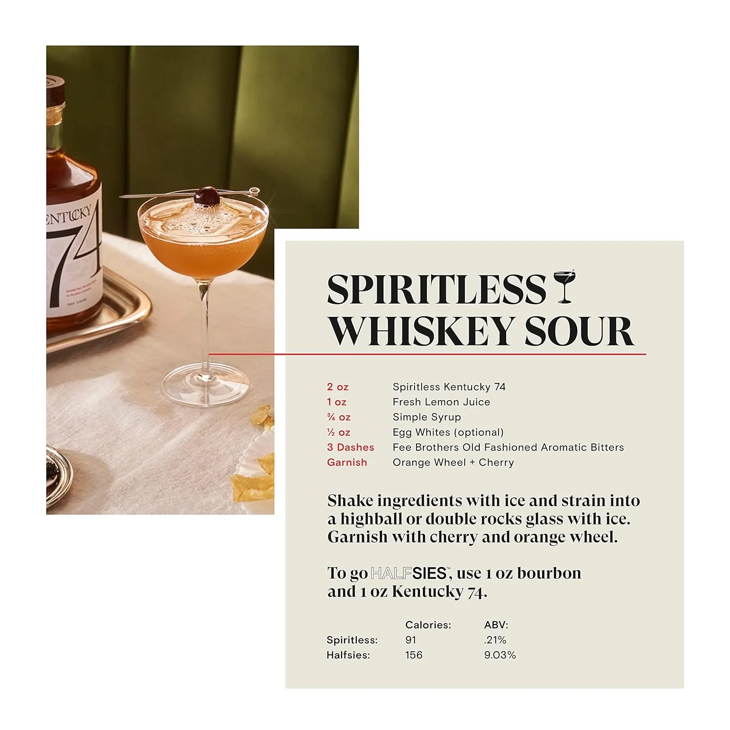 Kentucky 74 Non-Alcoholic Bourbon Whiskey, Award-Winning Alcohol-Free Spirit for Cocktails, 375ml Bottle