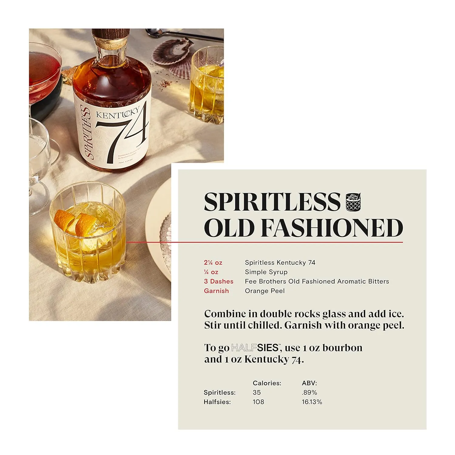 Kentucky 74 Non-Alcoholic Bourbon Whiskey, Award-Winning Alcohol-Free Spirit for Cocktails, 375ml Bottle