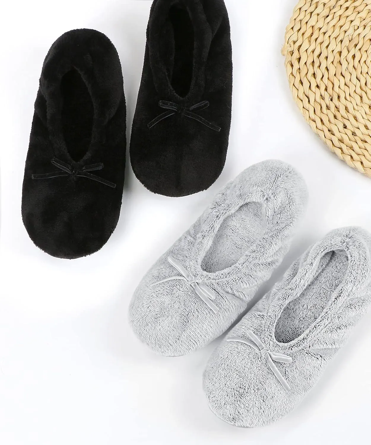 Keyela Women's Memory Foam House Fluffy Ballerina Slippers Ballet Shoes Fuzzy Cute Faux Fur Closed Toe Slip On Indoor Slippers