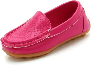 Kids Leather Loafers Slip-On Texture Flats Girls Boys Boat Shoes Toddler Soft Sole Moccasins School Tennis Shoes