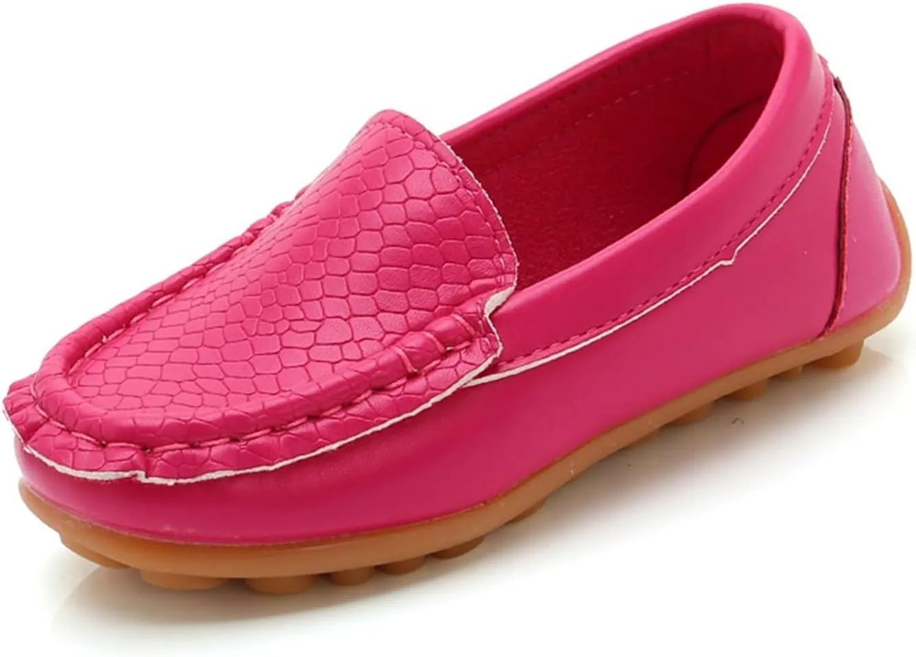 Kids Leather Loafers Slip-On Texture Flats Girls Boys Boat Shoes Toddler Soft Sole Moccasins School Tennis Shoes