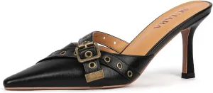 Kitten Heels for Women Closed Toe Heels Vintage Heeled Mules Sexy Pointy Studded Slip on Stiletto Dressy Pumps