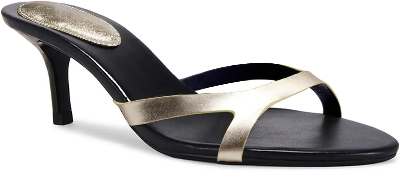 Kitten Heels for Women Single Strap Low Heel Open Toe Mule Shoes Non Slip Sandals