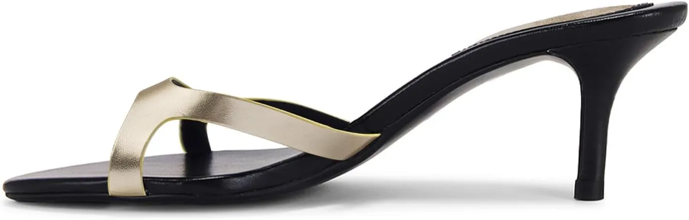 Kitten Heels for Women Single Strap Low Heel Open Toe Mule Shoes Non Slip Sandals