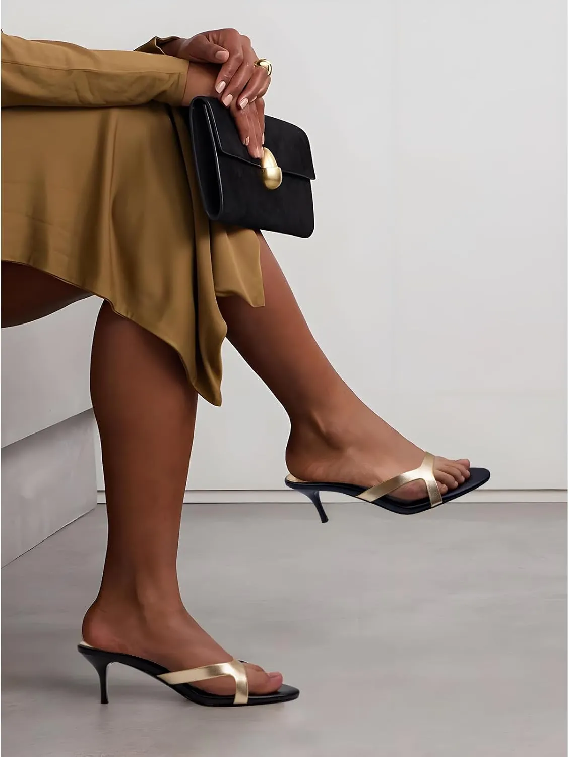 Kitten Heels for Women Single Strap Low Heel Open Toe Mule Shoes Non Slip Sandals