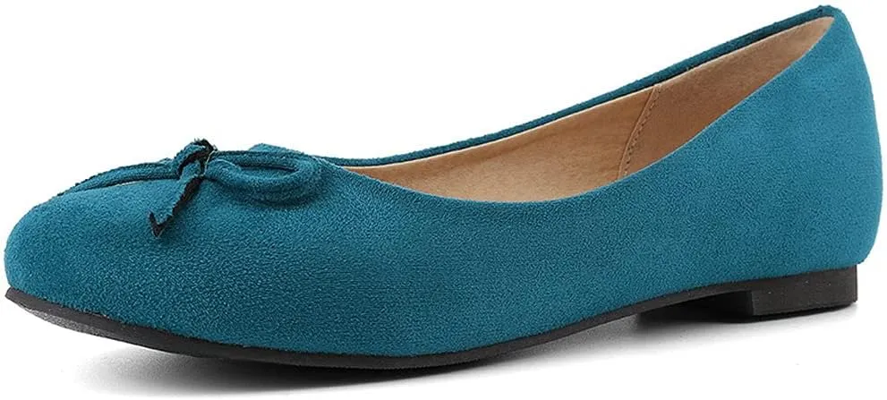 KOKOMOMO Womens Bow Round Toe Ballet Flats Slip On Ballerina Shoes