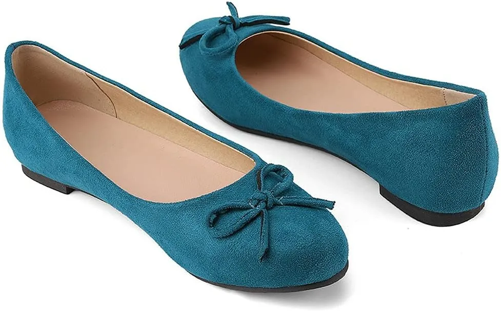 KOKOMOMO Womens Bow Round Toe Ballet Flats Slip On Ballerina Shoes