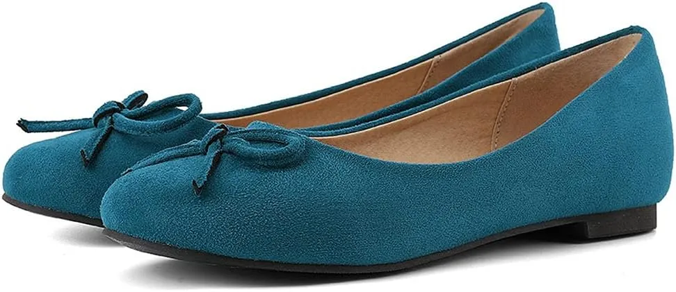 KOKOMOMO Womens Bow Round Toe Ballet Flats Slip On Ballerina Shoes
