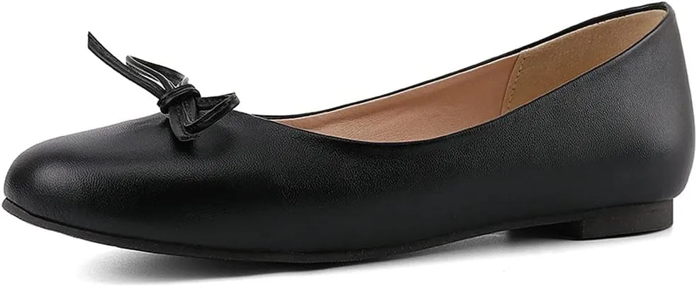 KOKOMOMO Womens Bow Round Toe Ballet Flats Slip On Ballerina Shoes