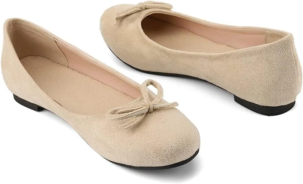 KOKOMOMO Womens Bow Round Toe Ballet Flats Slip On Ballerina Shoes