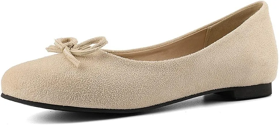 KOKOMOMO Womens Bow Round Toe Ballet Flats Slip On Ballerina Shoes