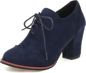 Lace Up Brogue Oxford Women Block Heel Pumps