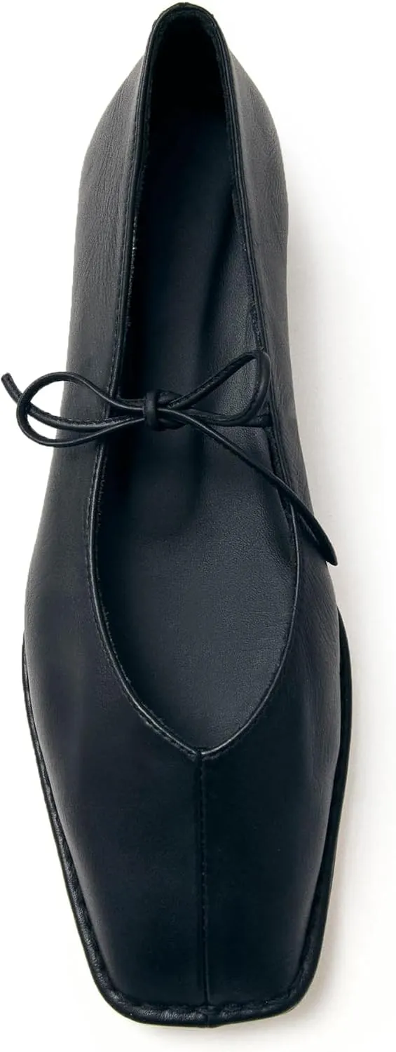 Lace Up Square Toe Ballet Flats for Women Cute Bow Slip On Mary Jane Flats Casual Ballerina Shoes