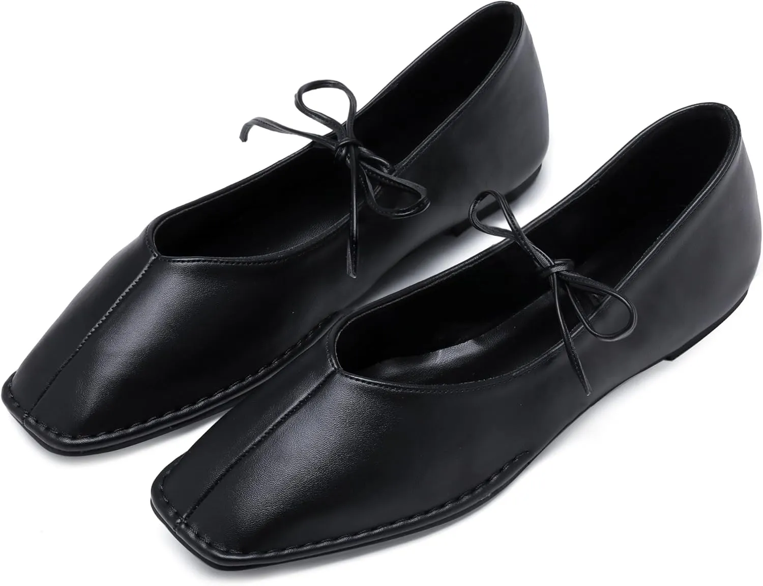 Lace Up Square Toe Ballet Flats for Women Cute Bow Slip On Mary Jane Flats Casual Ballerina Shoes