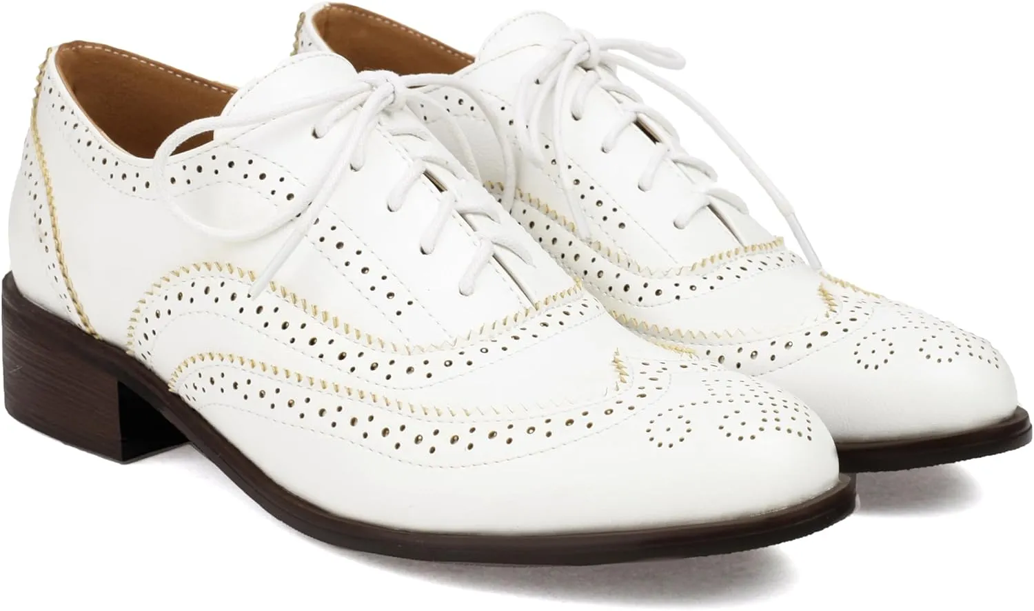 Lace-up Wingtips Oxford Shoes for Women Cutout Brogues Saddle Shoes