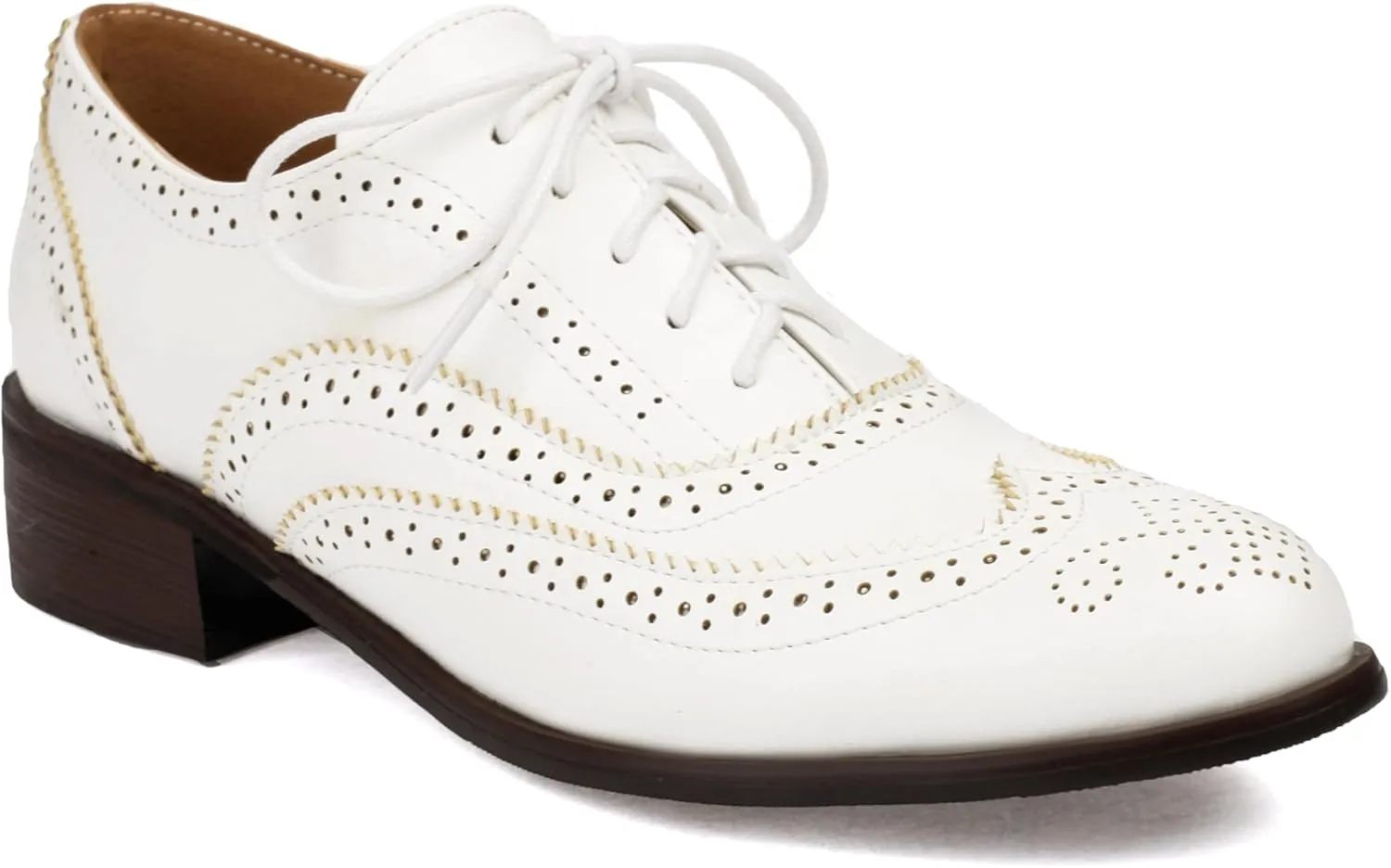 Lace-up Wingtips Oxford Shoes for Women Cutout Brogues Saddle Shoes