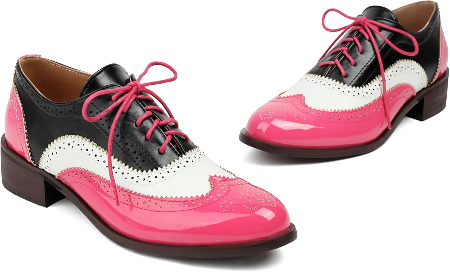 Lace-up Wingtips Oxford Shoes for Women Cutout Brogues Saddle Shoes