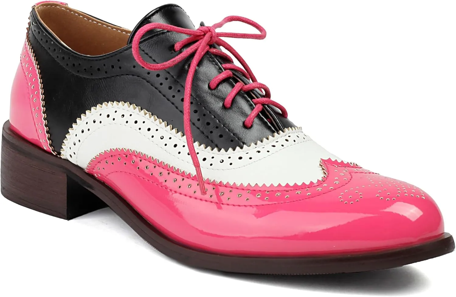 Lace-up Wingtips Oxford Shoes for Women Cutout Brogues Saddle Shoes
