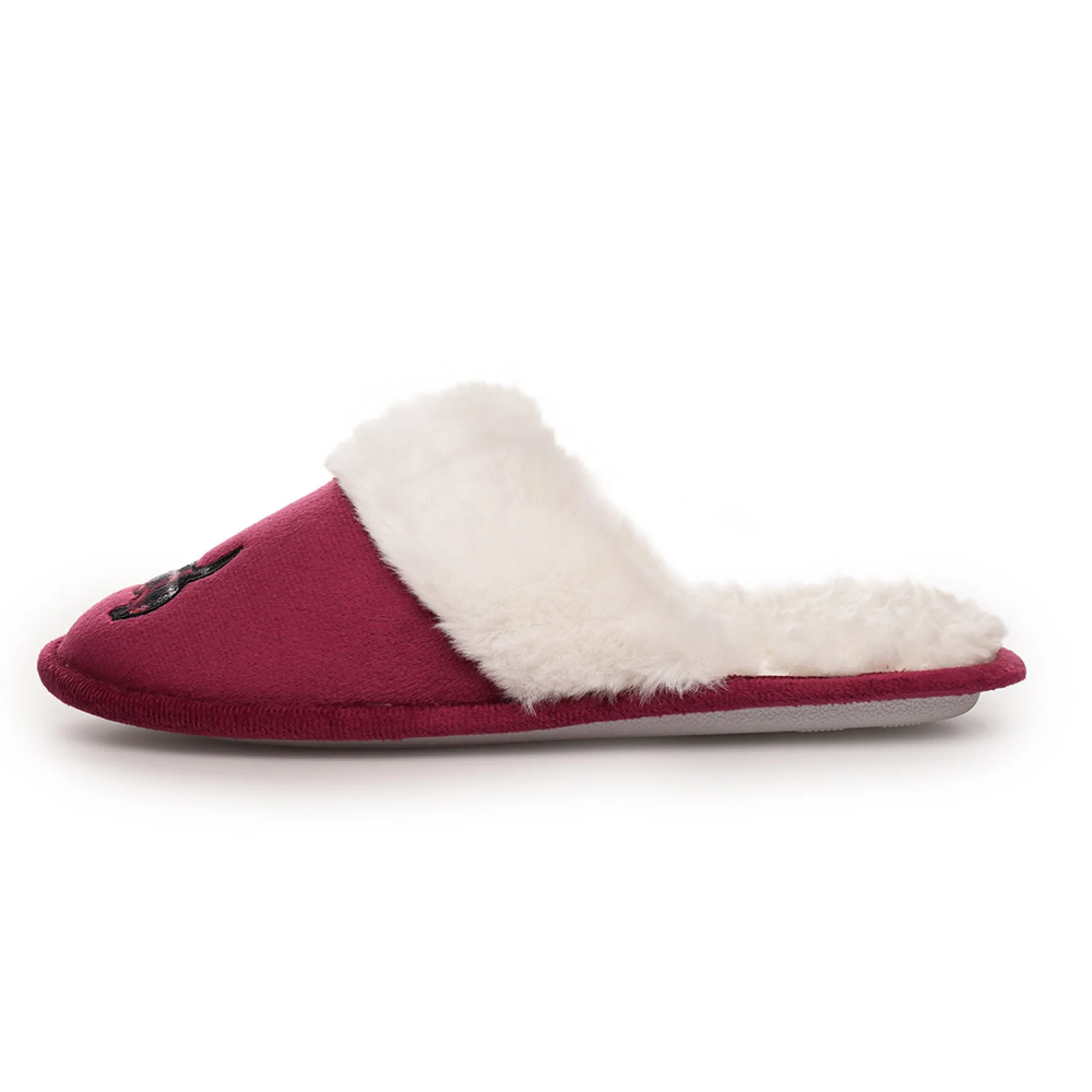 Ladies Pet Design Plush Mule Slip On Slippers with Faux Fur Lining - Dog or Cat