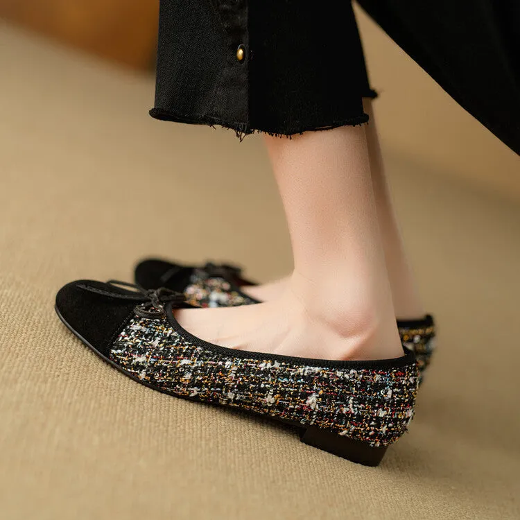 Ladies Round Toe Bow Detail Flat Ballet Shoes