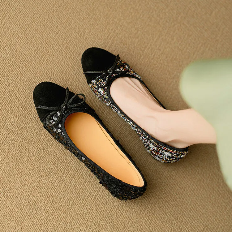 Ladies Round Toe Bow Detail Flat Ballet Shoes