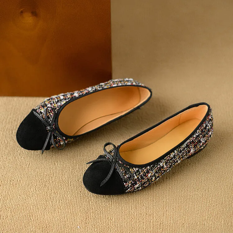 Ladies Round Toe Bow Detail Flat Ballet Shoes