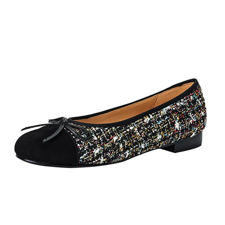 Ladies Round Toe Bow Detail Flat Ballet Shoes