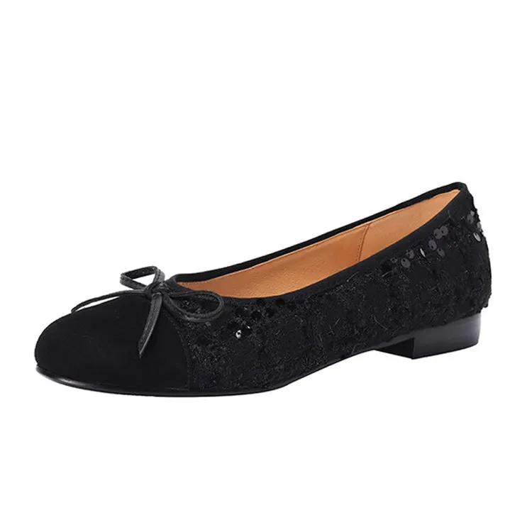 Ladies Round Toe Bow Detail Flat Ballet Shoes
