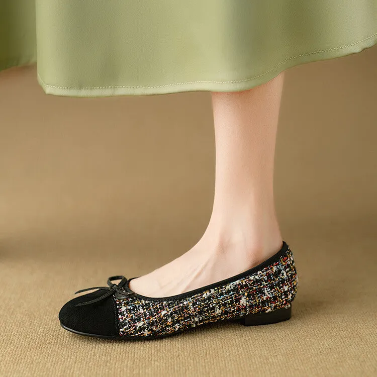 Ladies Round Toe Bow Detail Flat Ballet Shoes