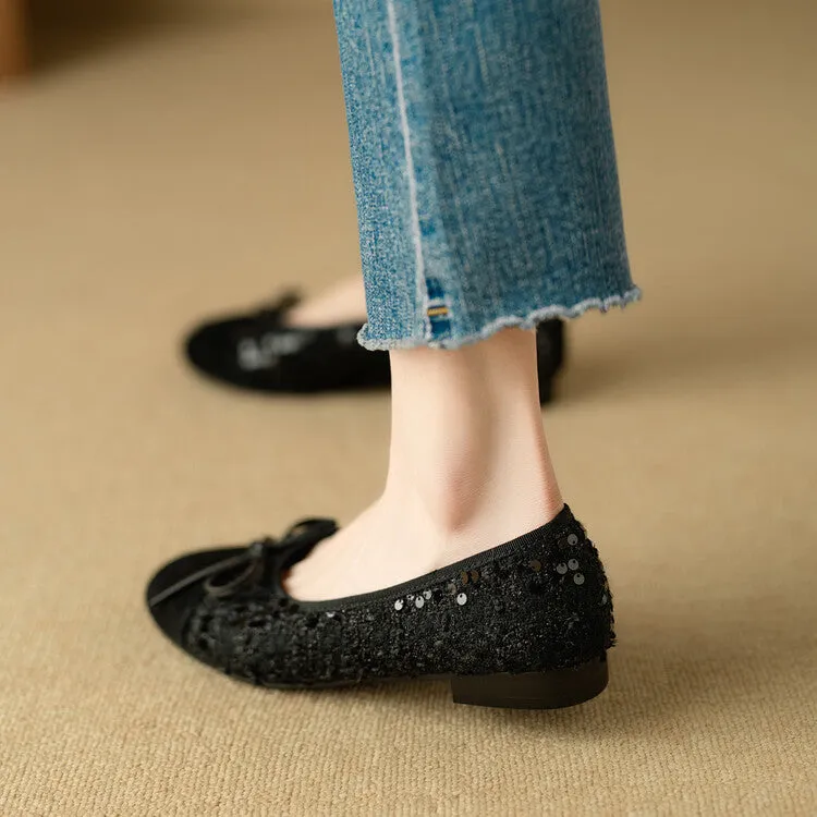 Ladies Round Toe Bow Detail Flat Ballet Shoes