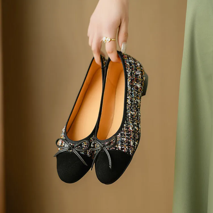 Ladies Round Toe Bow Detail Flat Ballet Shoes