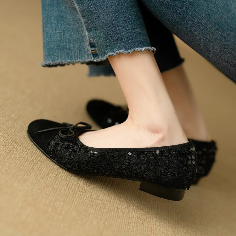 Ladies Round Toe Bow Detail Flat Ballet Shoes