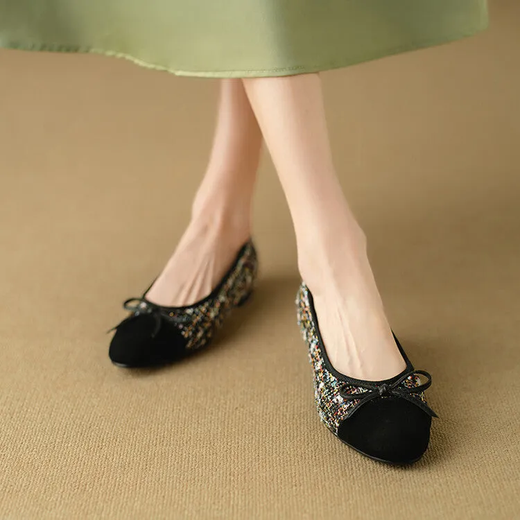 Ladies Round Toe Bow Detail Flat Ballet Shoes