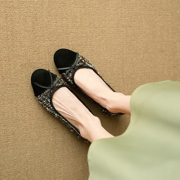Ladies Round Toe Bow Detail Flat Ballet Shoes