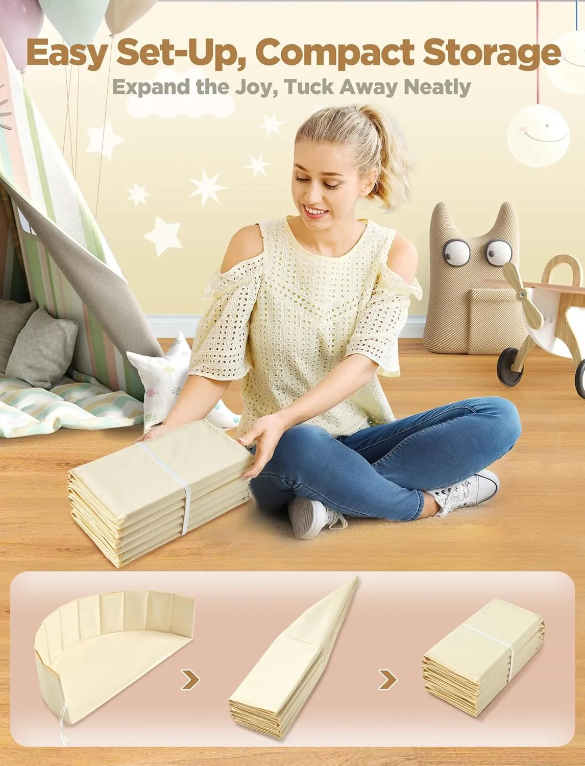 Large Ball Pit for Toddlers - 44 in Baby Ball Pit with Pop-Up Playmat, Foldable Kids Ball Pool, Dog Play Pit, Indoor and Outdoor Use, Hold Over 800 Balls, Balls Not Include (Beige)