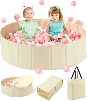 Large Ball Pit for Toddlers - 44 in Baby Ball Pit with Pop-Up Playmat, Foldable Kids Ball Pool, Dog Play Pit, Indoor and Outdoor Use, Hold Over 800 Balls, Balls Not Include (Beige)