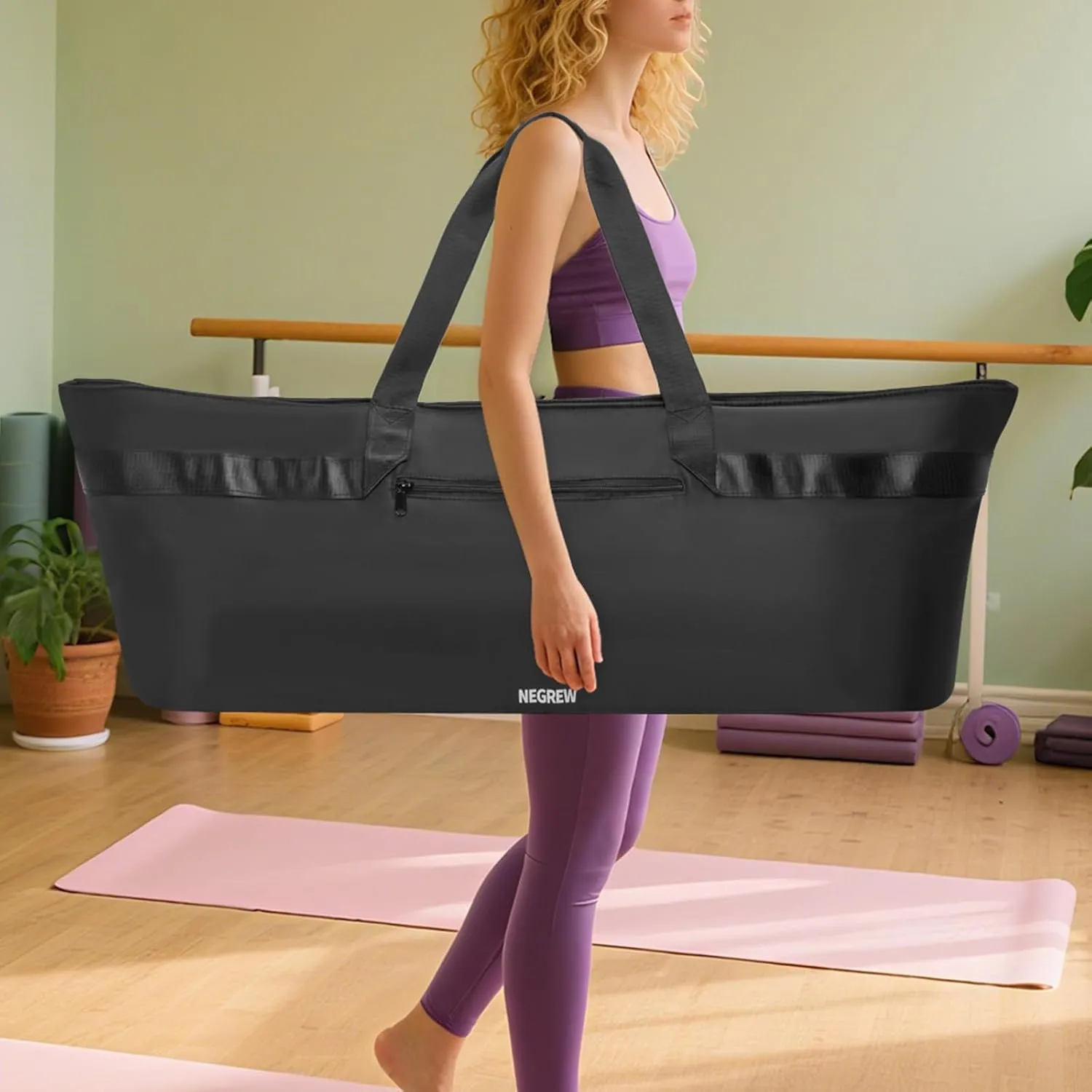 Large Yoga Mat Bag for Women,Pilates Bag with Shoes Bag & Wet Pocket,Gym Bag with Yoga Mat Holder Fits Most Size Mats,Yoga Mat Tote Carrier for Pilates Office Beach Workout (Pink)