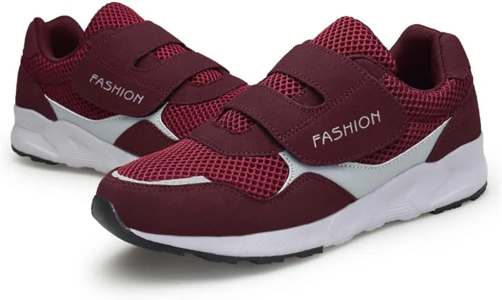 Leader Show Women's Elderly Casual Comfort Walking Shoe Safety Flats Non-Slip Hook & Loop Sneakers
