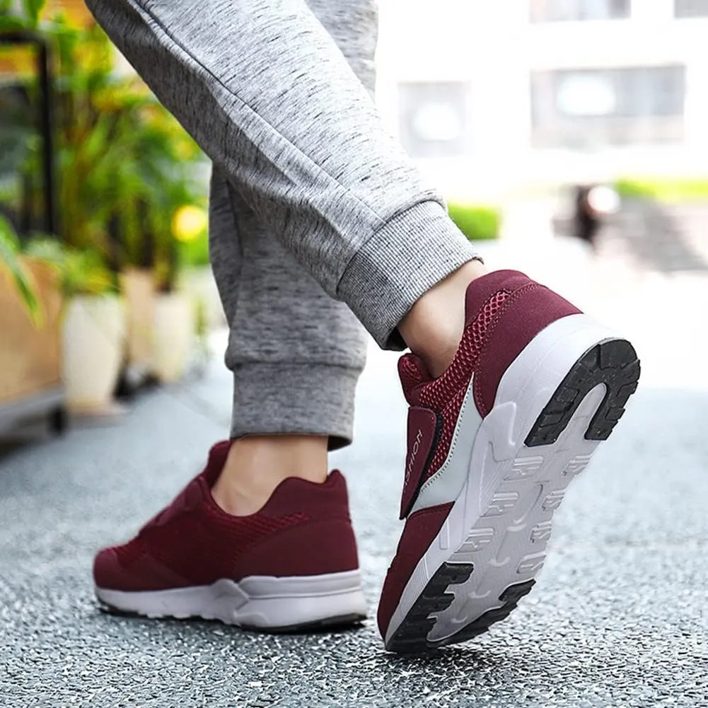 Leader Show Women's Elderly Casual Comfort Walking Shoe Safety Flats Non-Slip Hook & Loop Sneakers