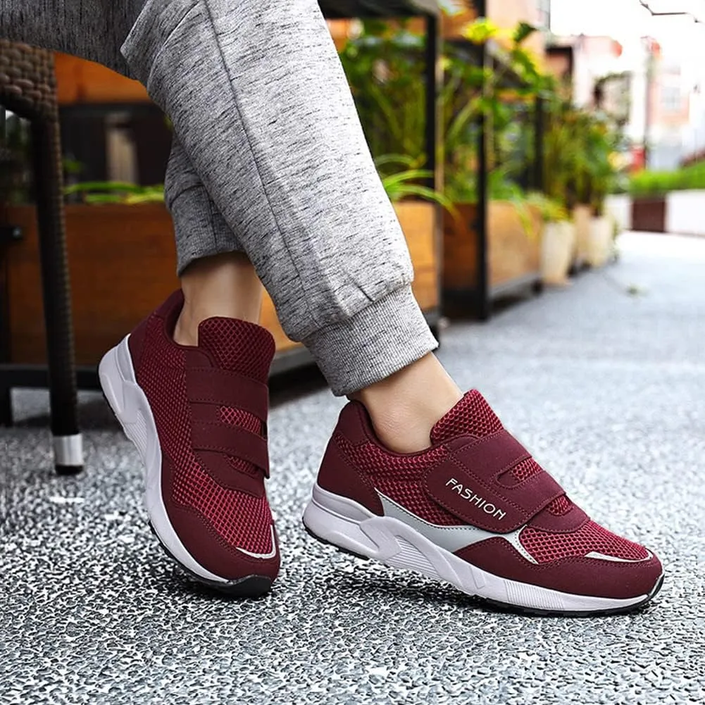 Leader Show Women's Elderly Casual Comfort Walking Shoe Safety Flats Non-Slip Hook & Loop Sneakers