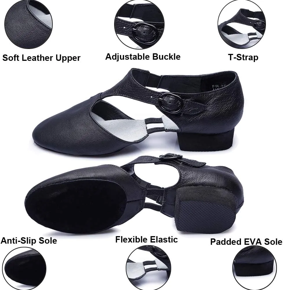 Leather Jazz Dance Shoes for Women Men Slip on Teaching Dance Sandals